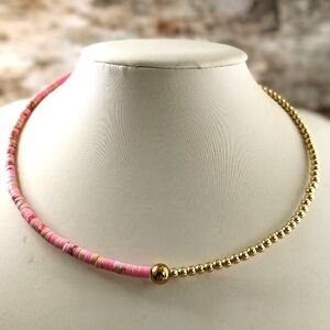 Natural Pink Sea Sediment Imperial Jasper In Assymetrical  Choker/Necklace